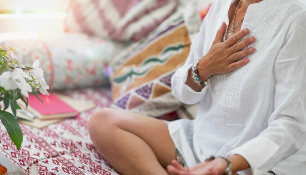 a woman meditating